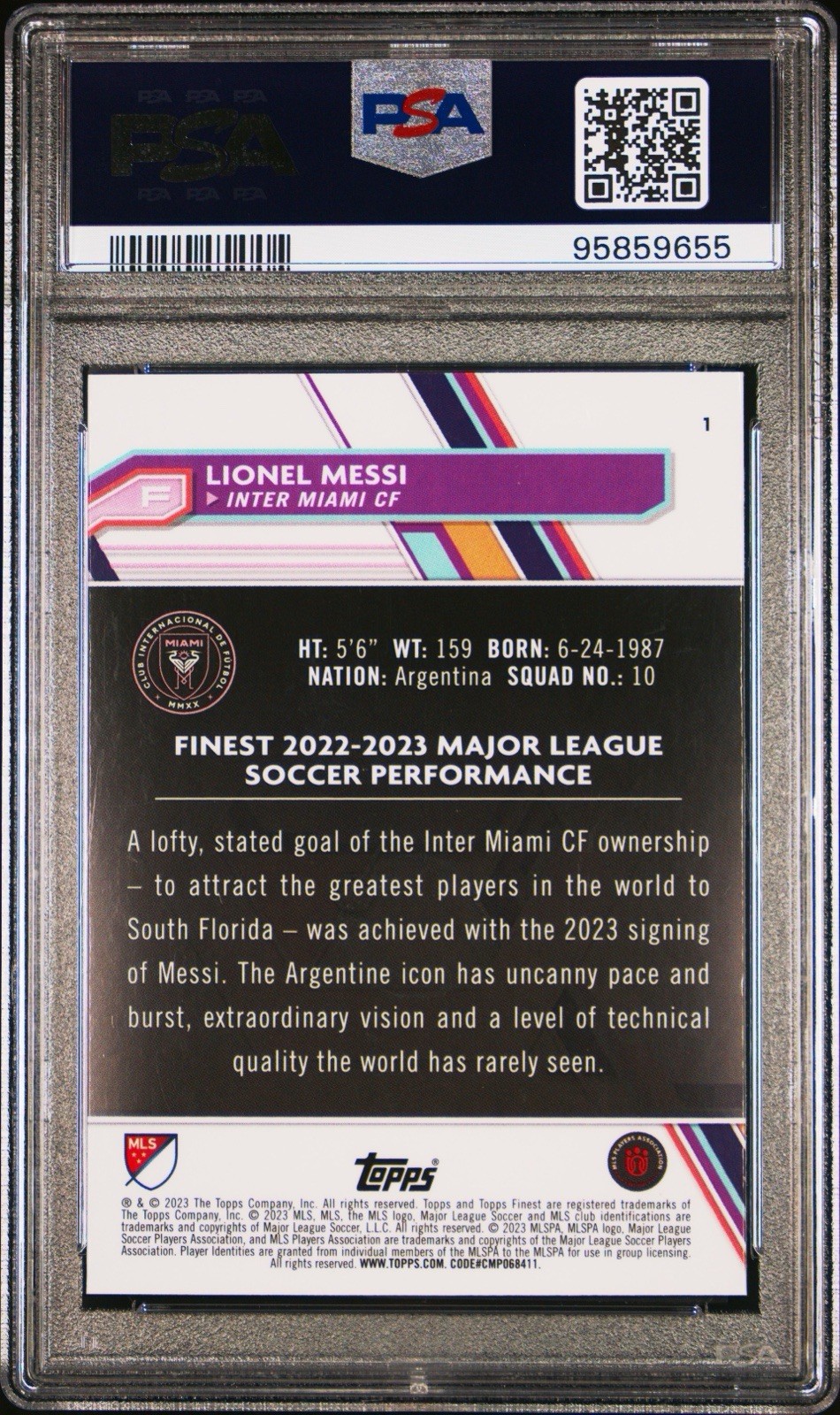 2023 Topps Finest MLS – Lionel Messi #1 PSA 10