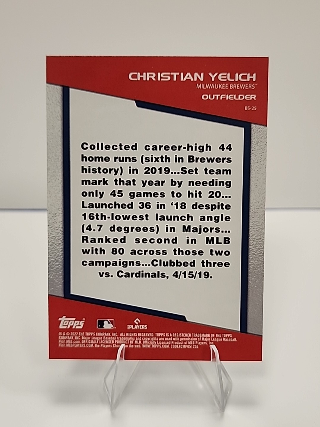 2022 Topps: Opening Day-Bomb Squad #BS-25 Christian Yelich/Brewers ⚾🐷⚾