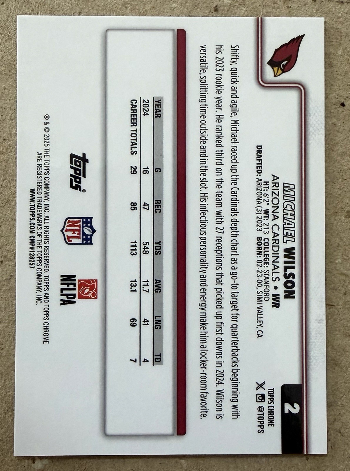 2025 Chrome #2 Michael Wilson Sapphire Gold Cracked Ice Ref. 46/50 Cardinals