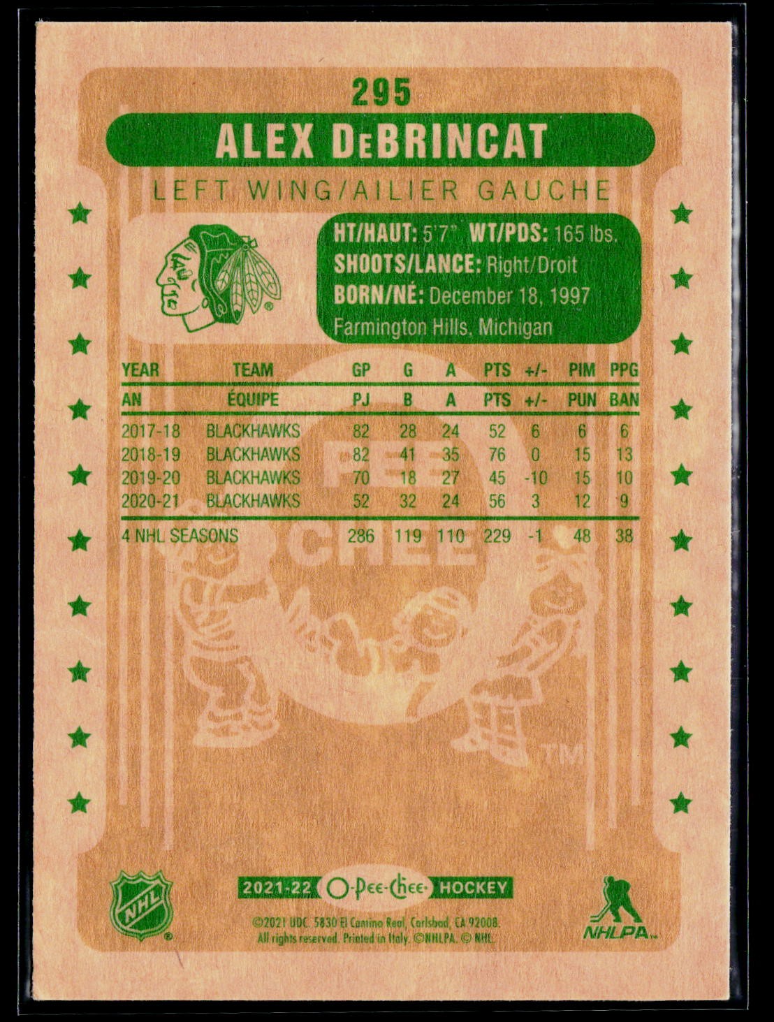 2021-22 O-Pee-Chee #NNO Alex DeBrincat Retro-Blank-Back