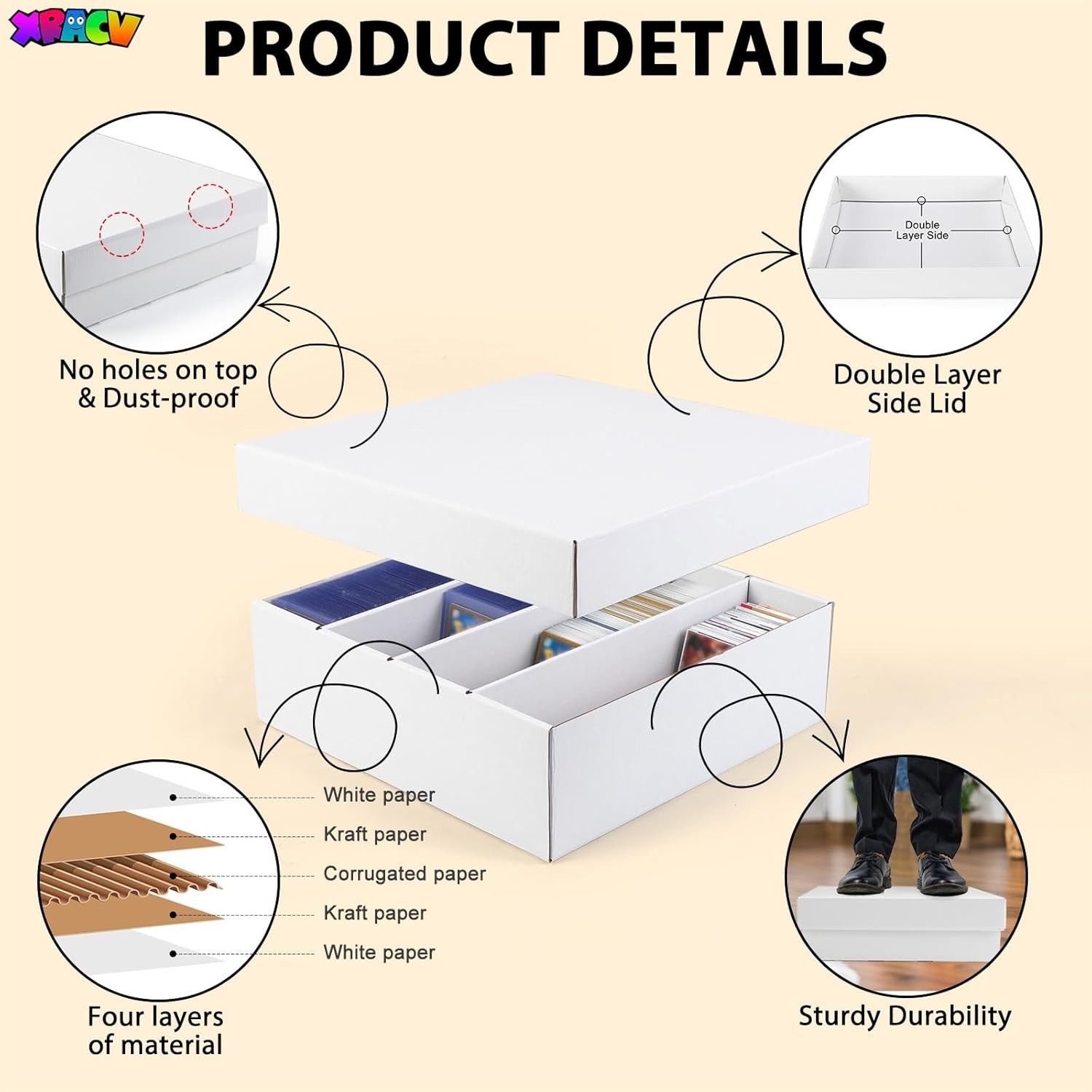 5-Pack Toploader Trading Card Storage Box, 4 Row 3200 Count White Cardboard Stor