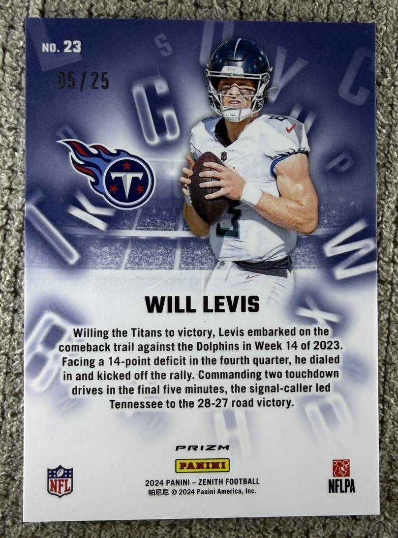 2024 Panini Zenith – A to Z Will Levis #23 Blue /25