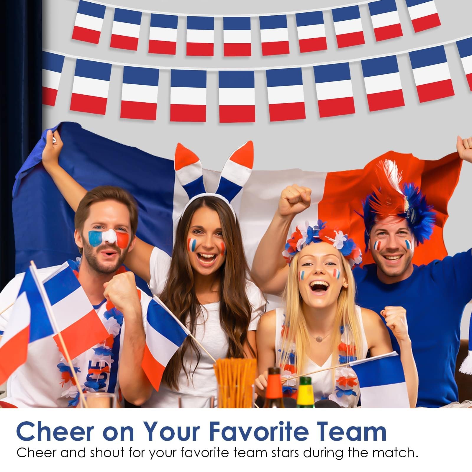AhfuLife 33 Ft French String Flags Banner for 5.51×8.26 in-30 Pcs,