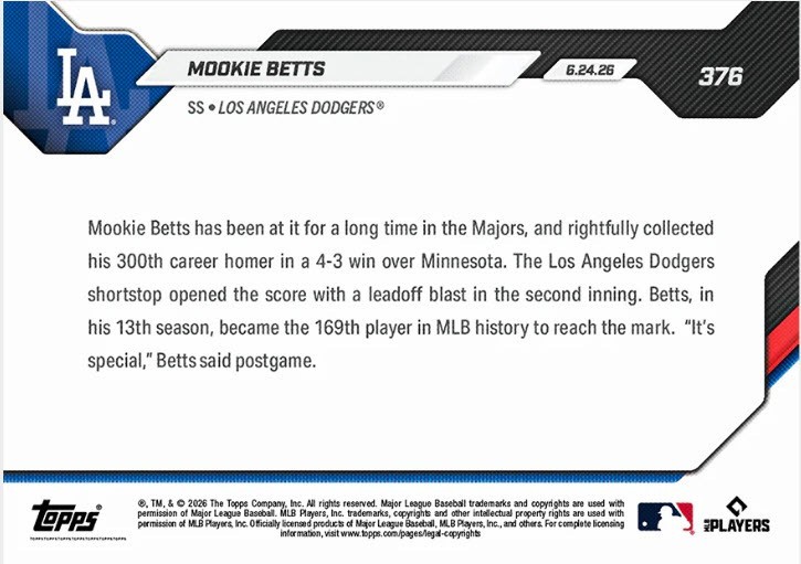 Mookie Betts 2026 MLB TOPPS NOW 376 Presale