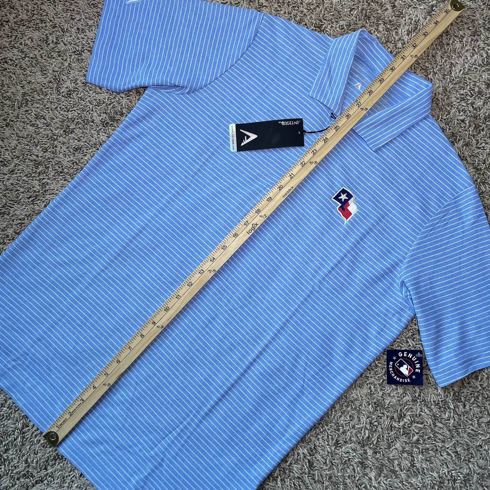 Texas Rangers Texas Flag Polo Golf Shirt Antigua Esteem Mens Medium Blue NEW