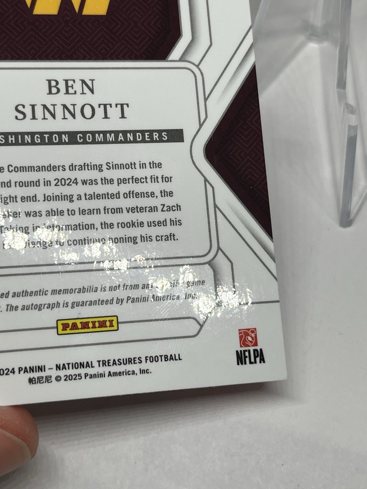 Ben Sinnott 2024 National Treasures NFL Shield 1/1 Rookie Patch Auto S&S Card