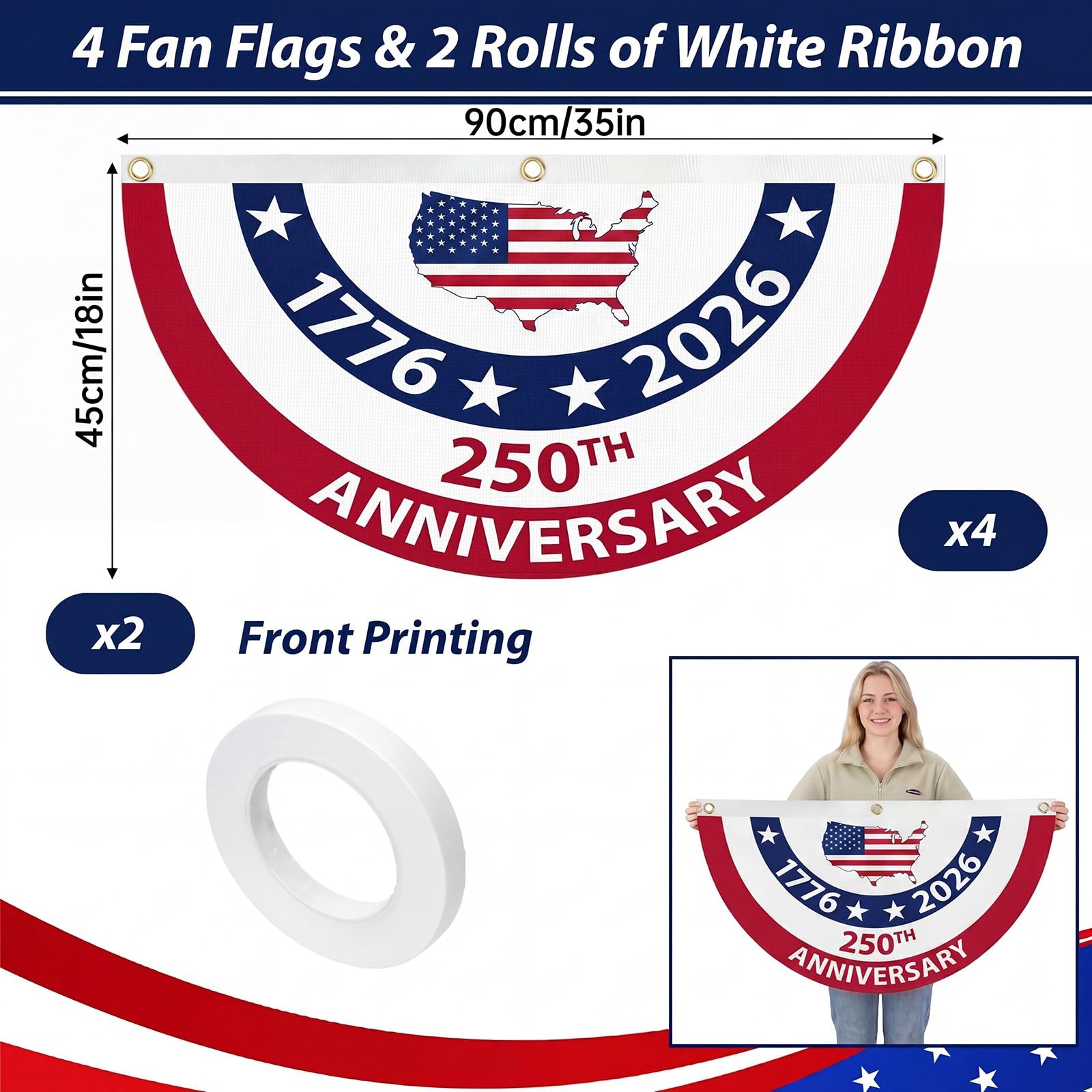 4 Pcs 250th Anniversary Bunting American Flag Bunting 4th of July Decoration 177