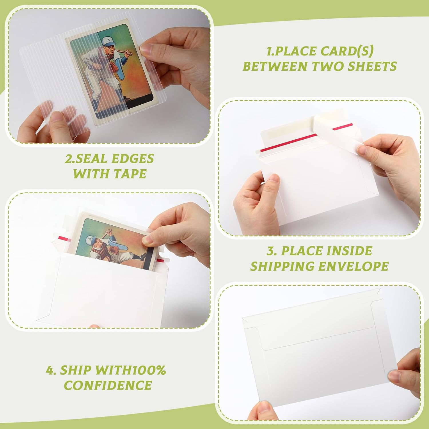 400 Pcs Trading Card Shipping Set 4 X 6” Trading Card Protector and Envelopes B