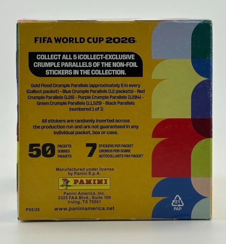 Panini FIFA World Cup 2026 Gold Crumple Sticker Box 50 Packets 350 Stickers