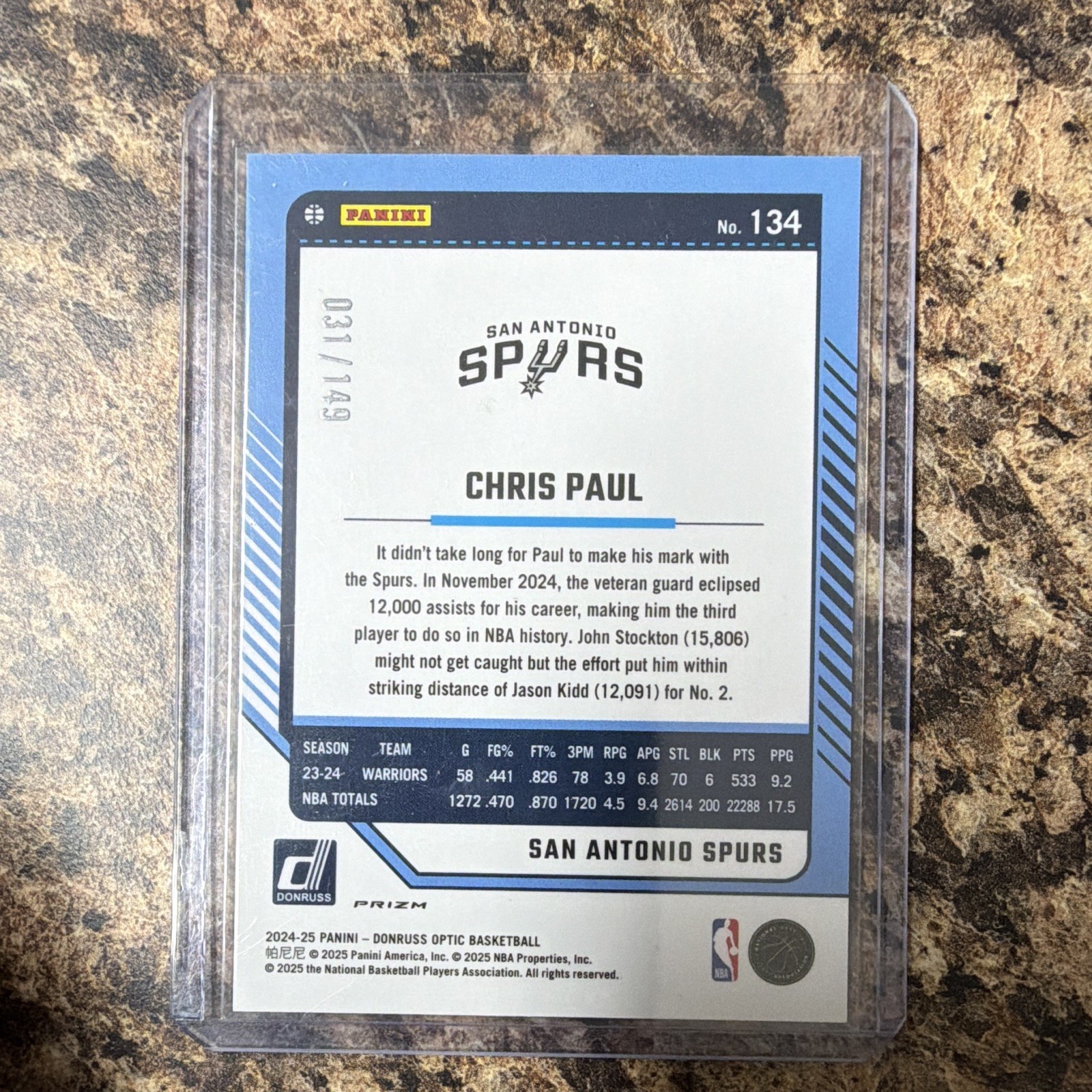 Chris Paul Spurs 2024-25 2-Card Lot Topps Chrome #219, Donruss Optic #134