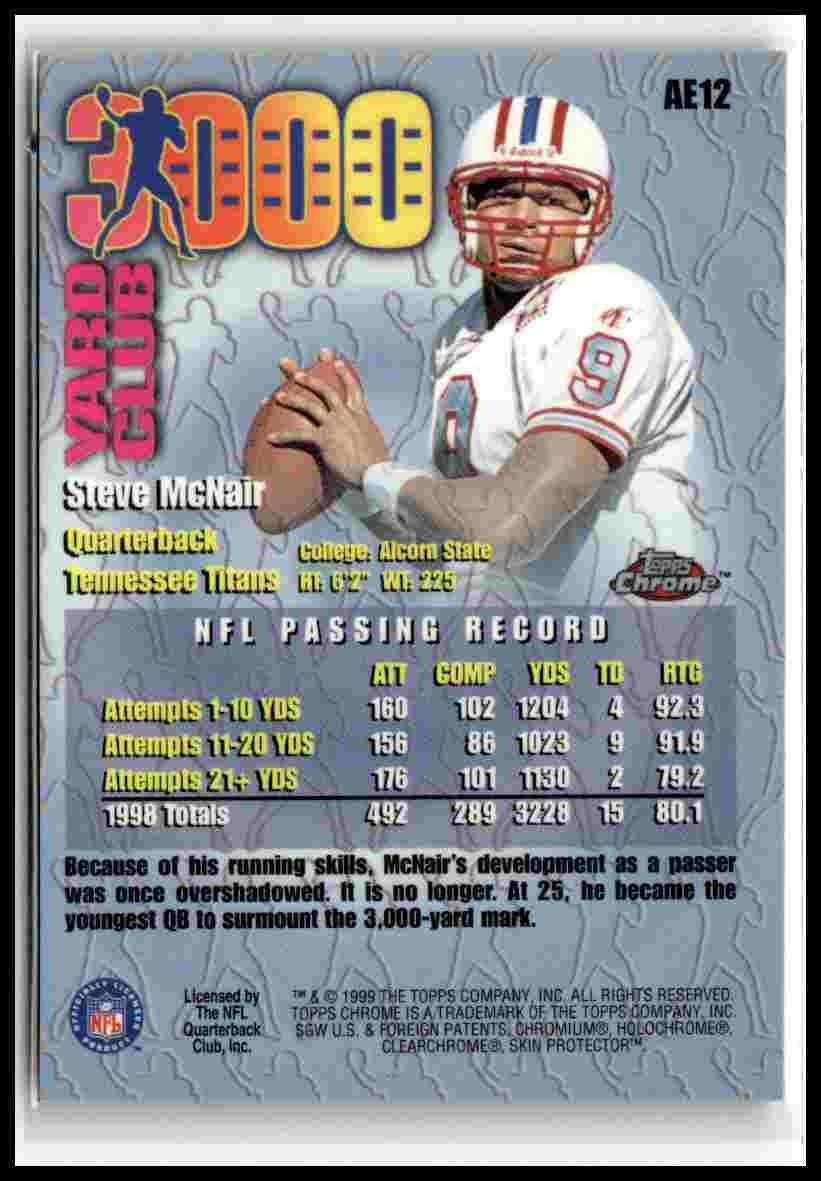1999 Topps Chrome #AE12 Steve McNair All-Etch card Club 3000 Yard Club
