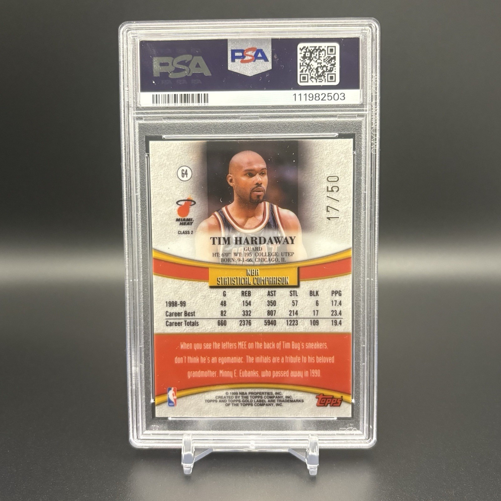 PSA 8 🚨 1999-00 Topps Gold Label #64 Tim Hardaway Class 2 Red Label /50 🔥
