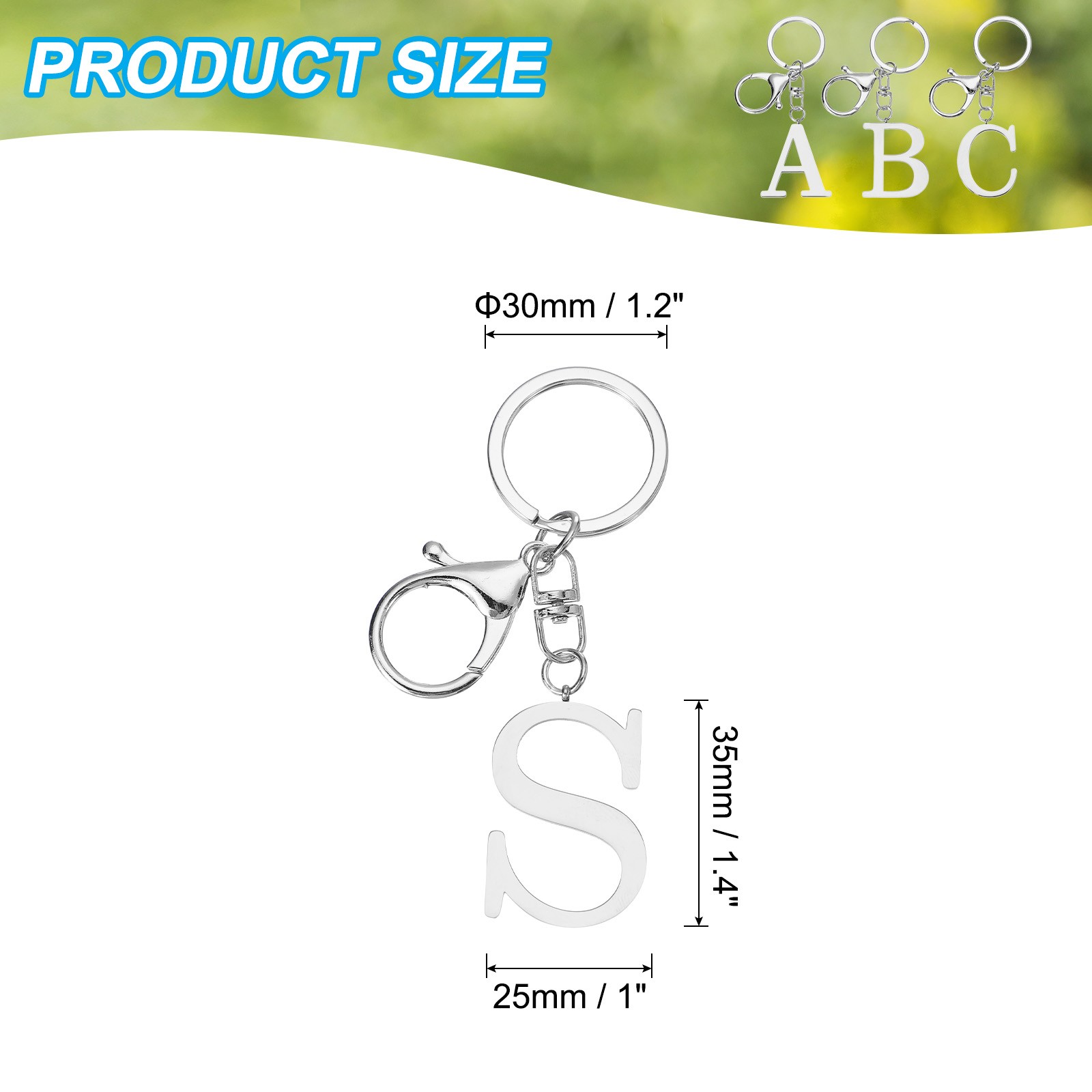 Initial Letter Key Chain Letter A-Z Keychain Initials Keyring, Silver (S)