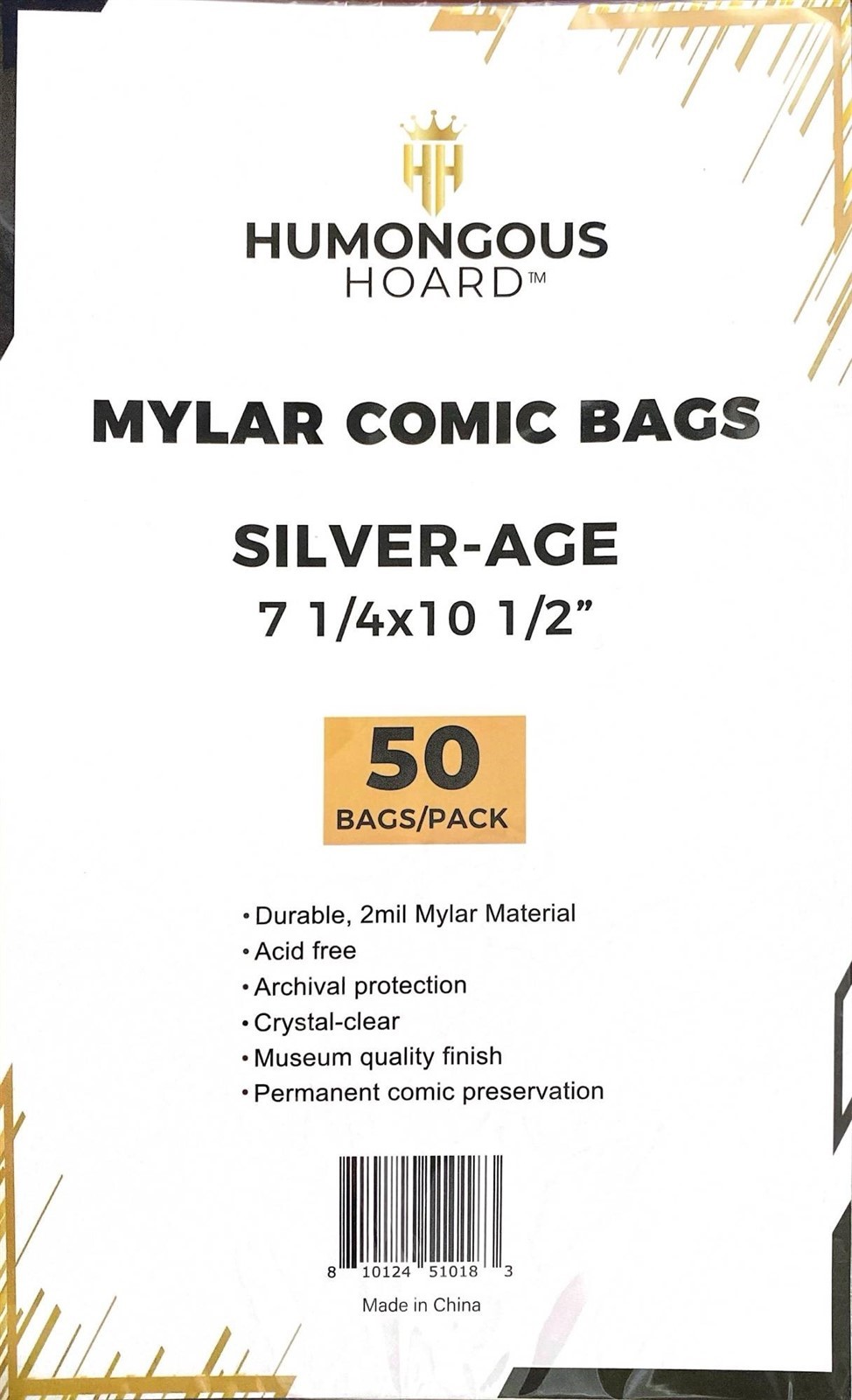 50 Humongous Hoard For Silver Age Mylar Comic Book Bags Clear 2mil Acid Free NEW