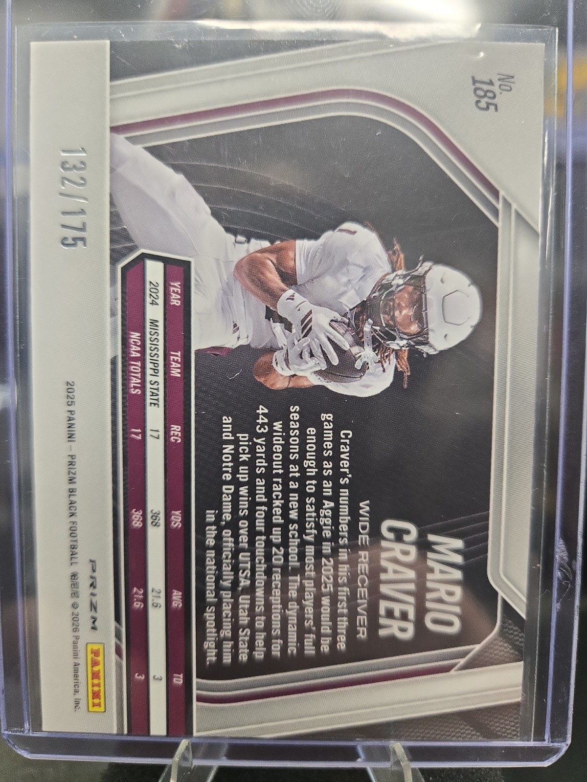 2025 Panini Prizm Black – Prospects Extended Mario Craver #185 White Prizm /175