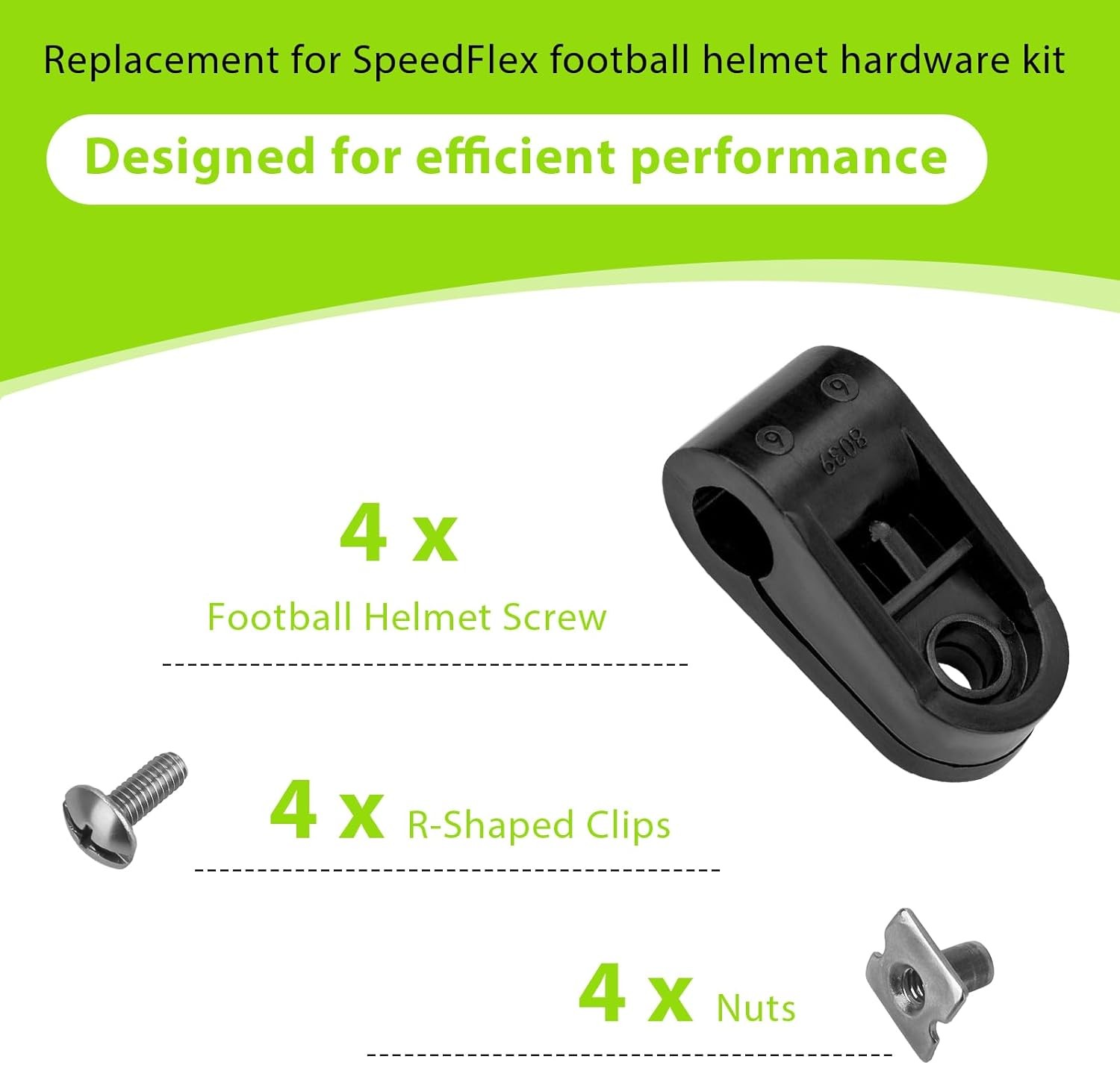 Football Helmet Clips Screws Nuts Compatible with Schutt F7 & One Size, Black