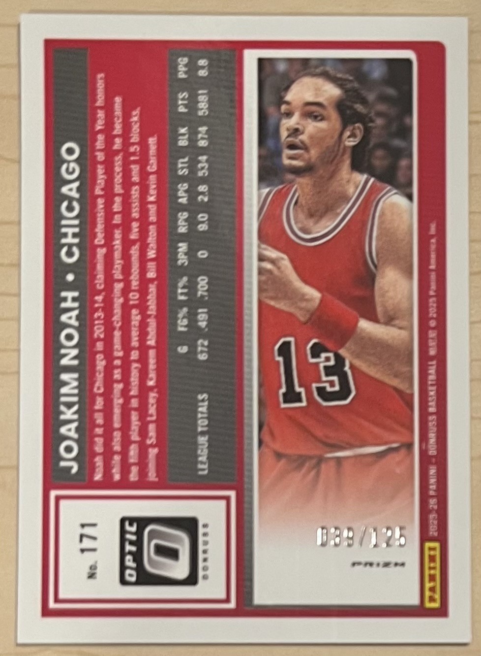 2025-26 Panini Donruss Optic JOAKIM NOAH Plaid Prizm 039/125 #171 – COLOR MATCH