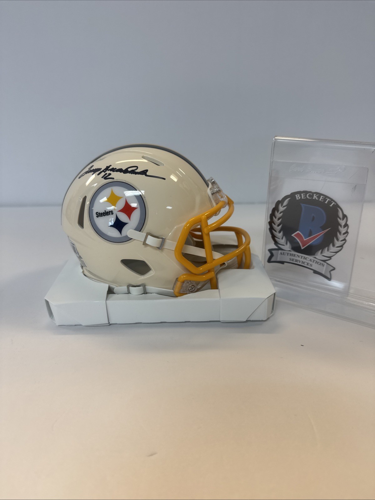 Terry Bradshaw #12 Signed Pittsburgh Steelers Retro Mini Helmet | BAS Witnessed