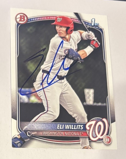 Eli Willits Signed 2025 1st Bowman Card Autographed Washington Nationals