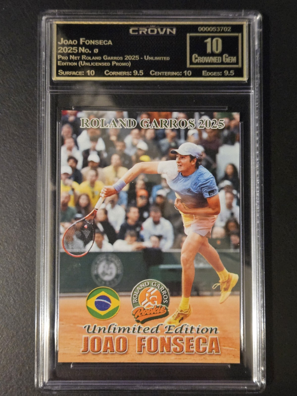 Pop 1 JOAO FONSECA 2025 FRENCH OPEN RG ROOKIE Tennis card CG/PSA/BGS 10 GEM