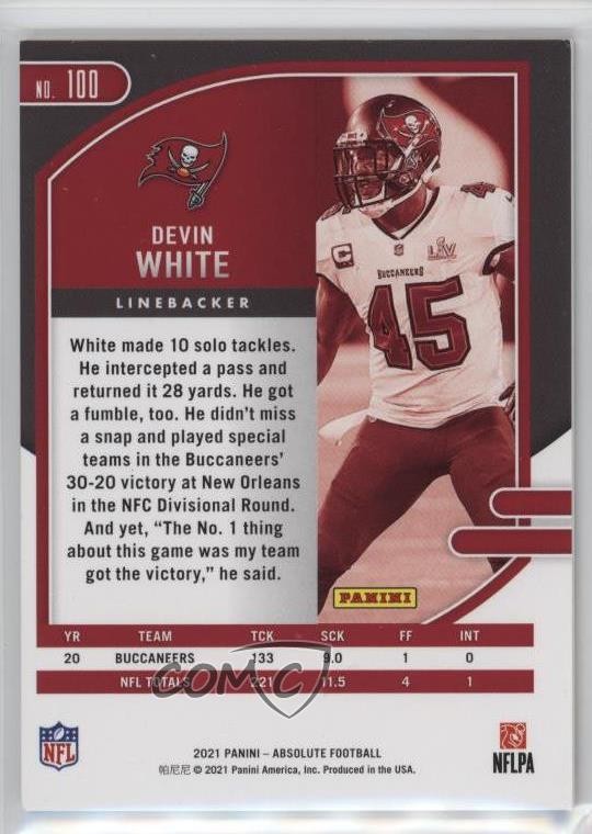 2021 Panini Absolute Spectrum Gold 3/10 Devin White #100 10tb