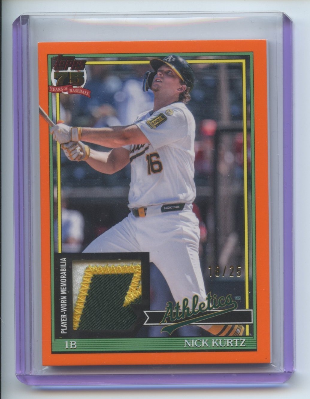 2026 Topps Series 2 Nick Kurtz Orange Relic /25 1991 Topps Design 3 Color Patch