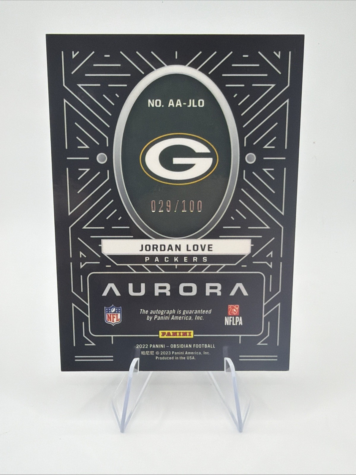2022 Panini Obsidian – Aurora Autographs Jordan Love #AA-JLO /100 (AU)