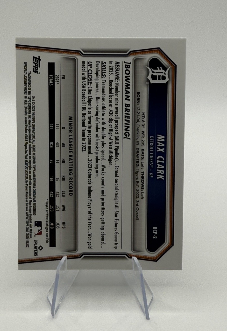 2026 Bowman – Max Clark Chrome Prospect Wave Refractor /350 #BCP-2 Tigers