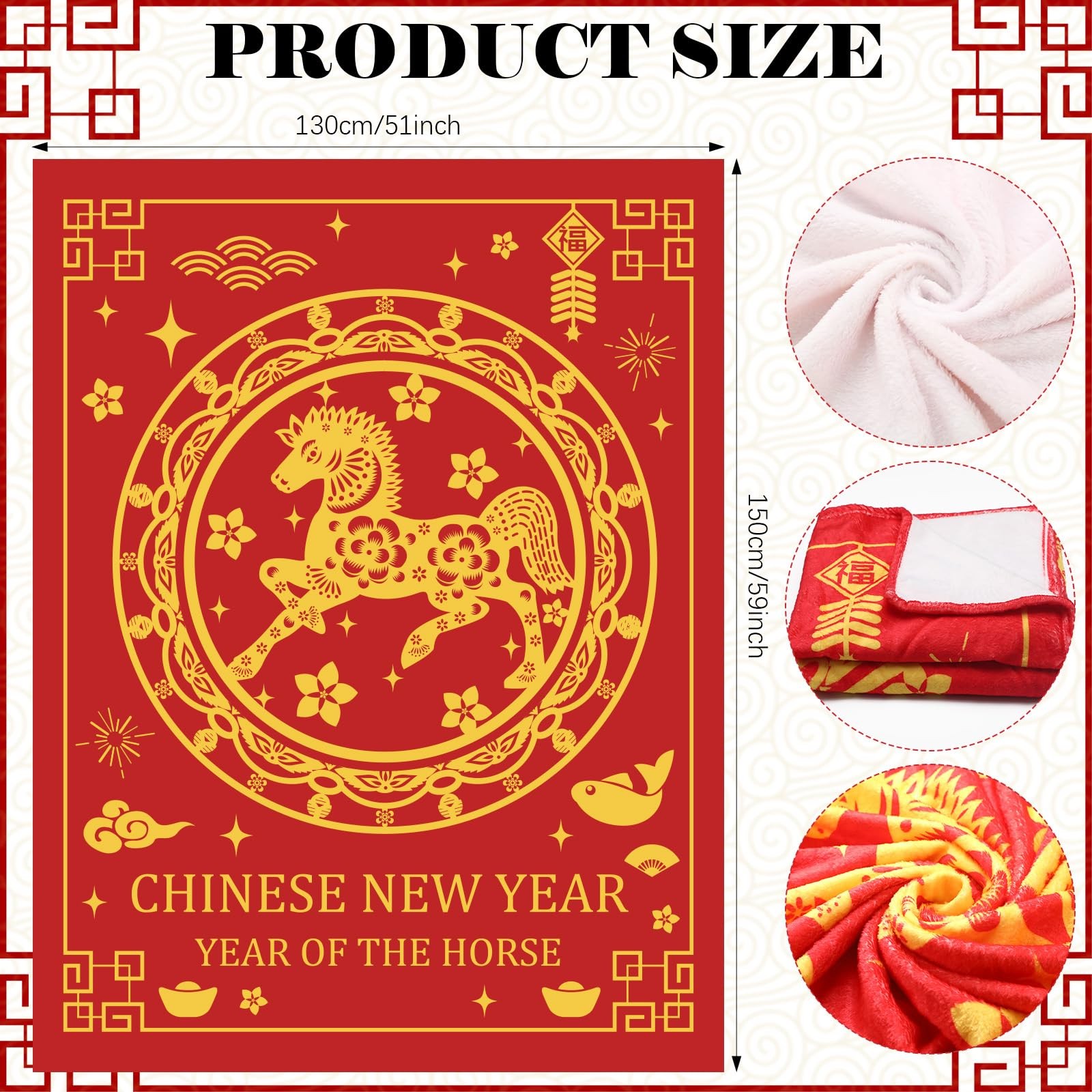 HunnmingRe Chinese New Year of The Horse 2026 Gifts Blanket 51 x 59” Red