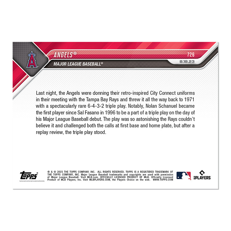 2023 MLB Topps Now #726 ANGELS 6-4-3-2 Triple Play 1st Since 1971 *IN HAND