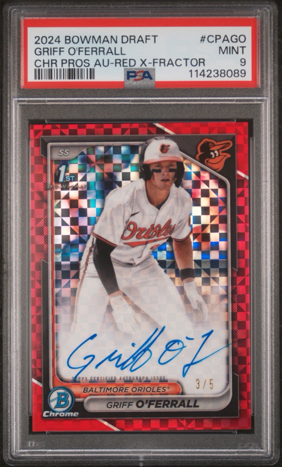 2024 Bowman Draft Griff O’Ferrall Red X-Fractor Auto #3/5 PSA 9 Rookie RC UVA