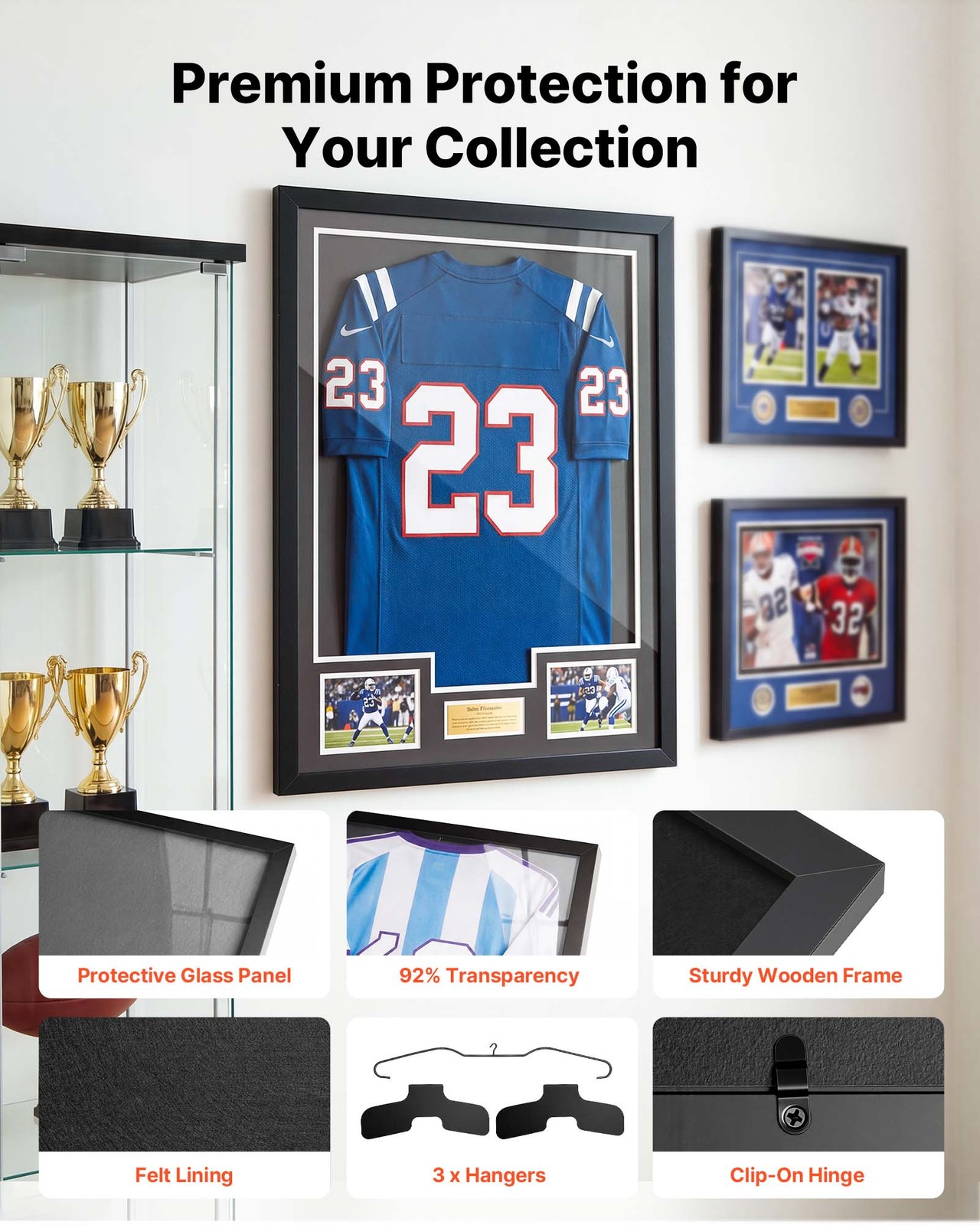 VEVOR Jersey Frame Display Case 31.5x 23.6x 1 in Wooden Sport Jersey Shadow Box