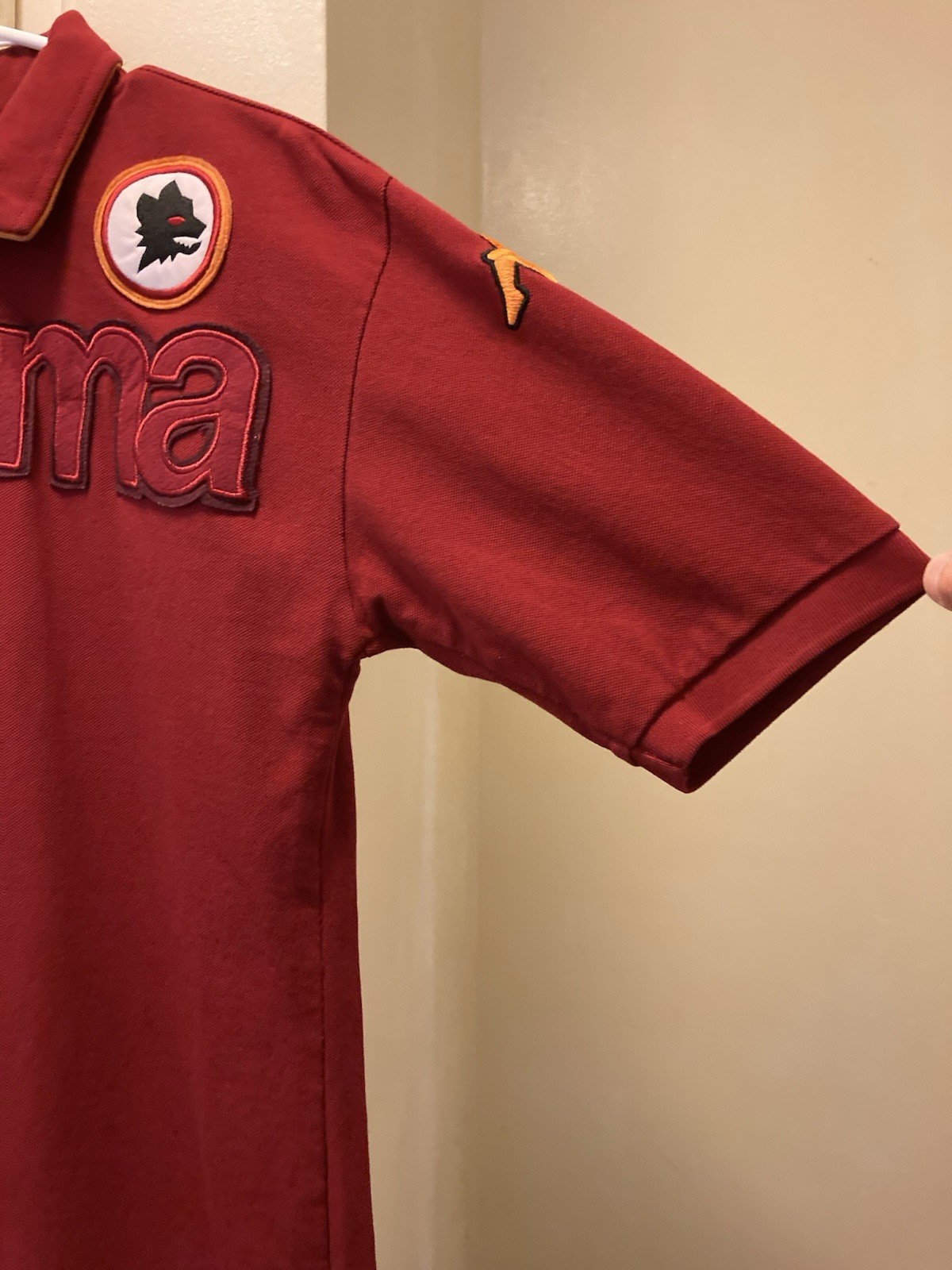 Kappa AS Roma Italy Italia Calcio Polo Shirt Mens Size M Red Slim Fit