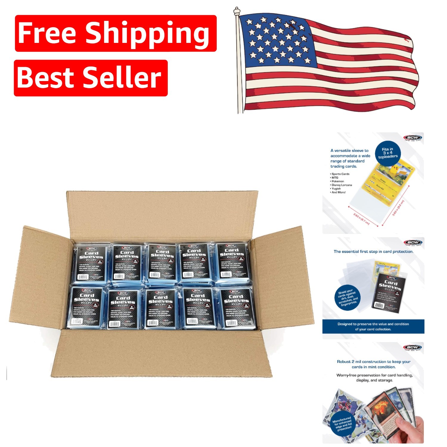 Durable Crystal Clear Protectors for Trading Cards – 100 Sleeves, 10,000 Count