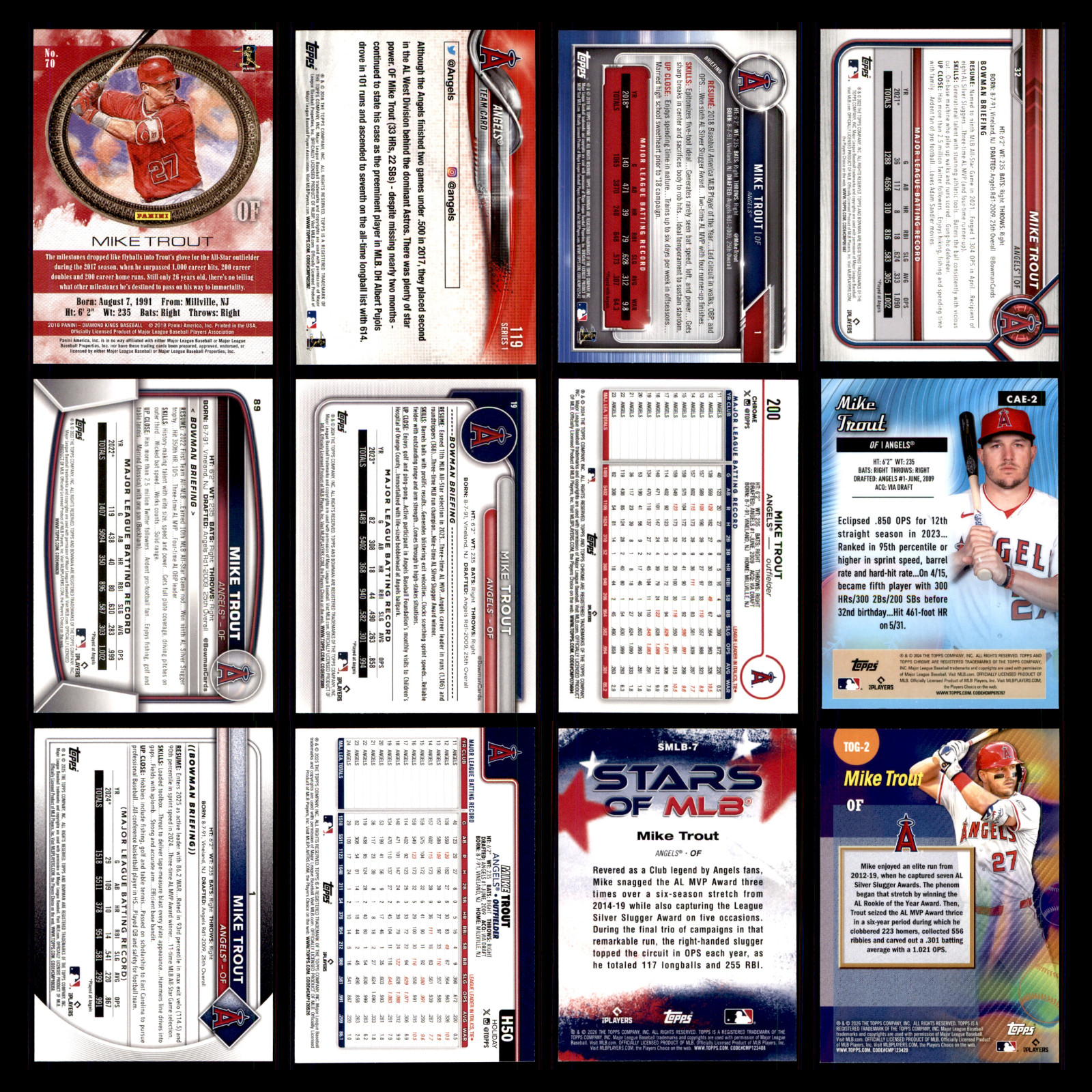 Mike Trout Lot 12 Different Baseball Cards 2018-2026 Los Angeles Angels NM