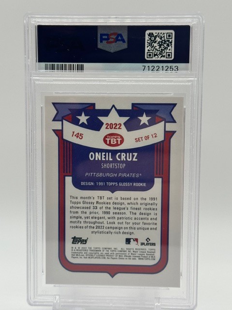 2022 Topps ONEIL CRUZ Rookie TBT Pink /5 (Glossy 1991 Throwback) #145 – PSA 8