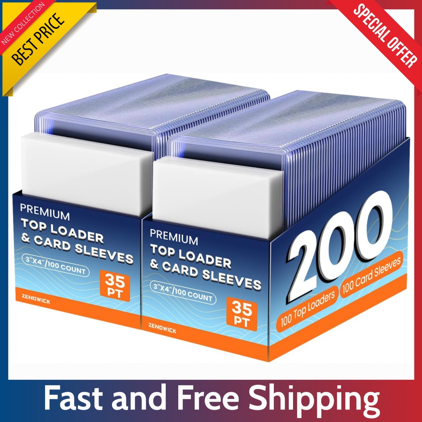 200 Trading Card Sleeves & Holders – 100 Hard 3″x4″ Toploaders + 100 Soft Penny.