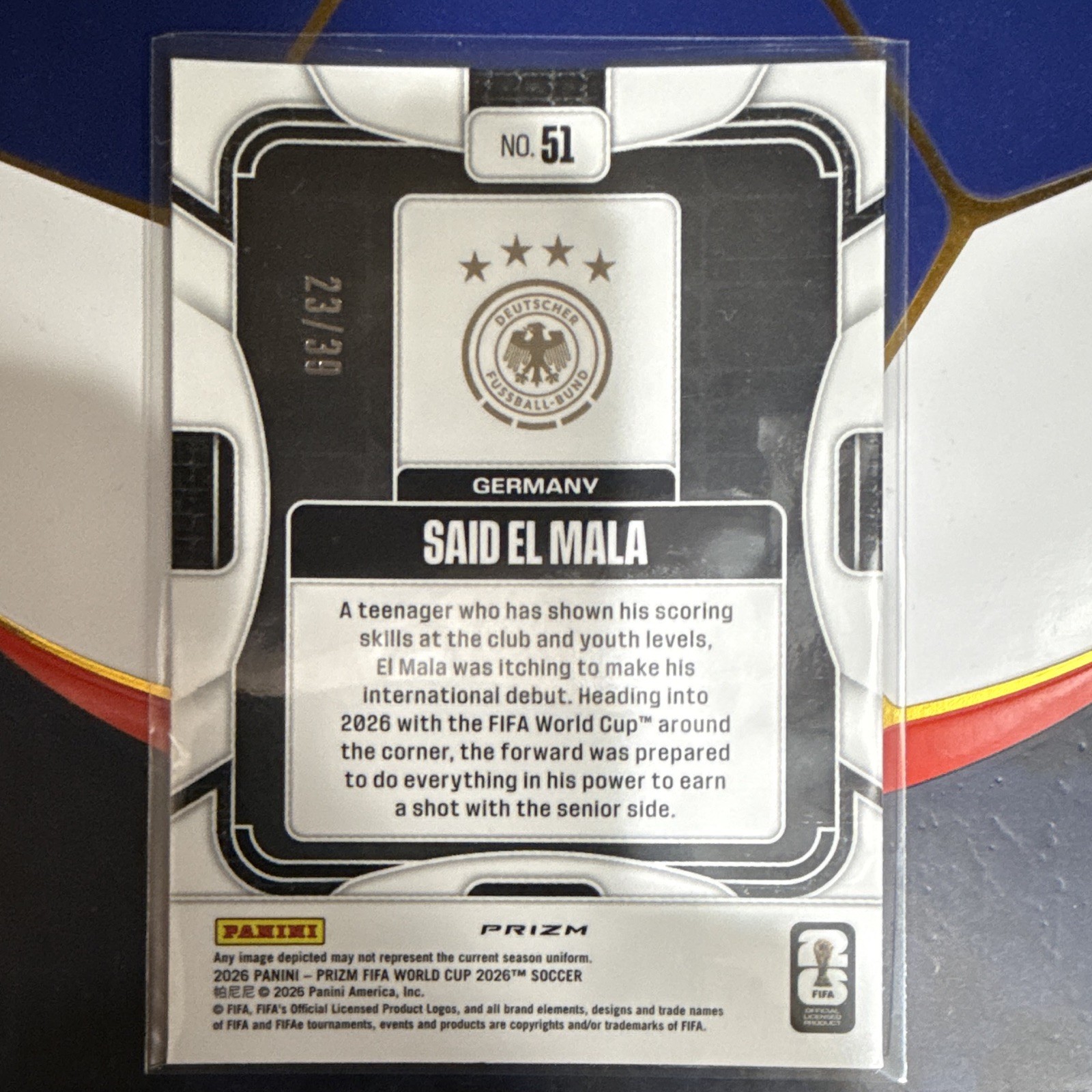 Panini Prizm FIFA World Cup 2026 Said El Mala Germany RC Red Prizm #51 /39