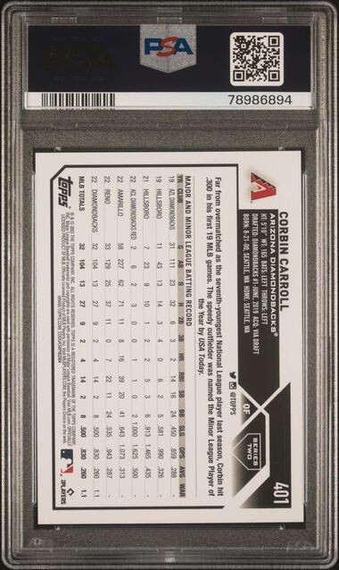 2023 Topps Series 2 Corbin Carroll RC #401 PSA 10 DIAMONDBACKS (201)