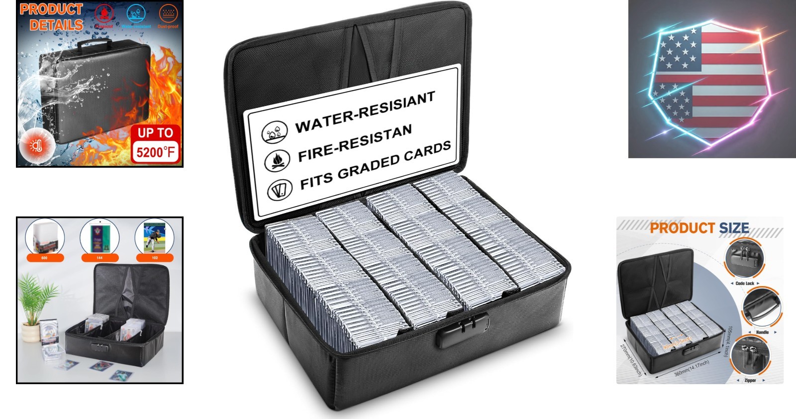 102+ 4 Row Graded Card Storage Box with Combination Lock, Waterproof and 5200…