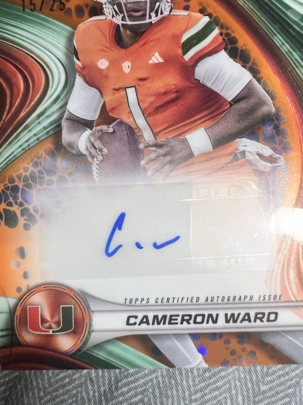 2024 Bowman’s Best U – Cameron Ward – /25 Autograph Orange #BOA-CWA Miami