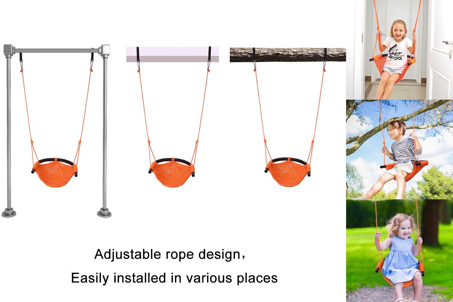 Jksmart Swing Seat For Kids Heavy Duty Rope Play Secure Children Swing