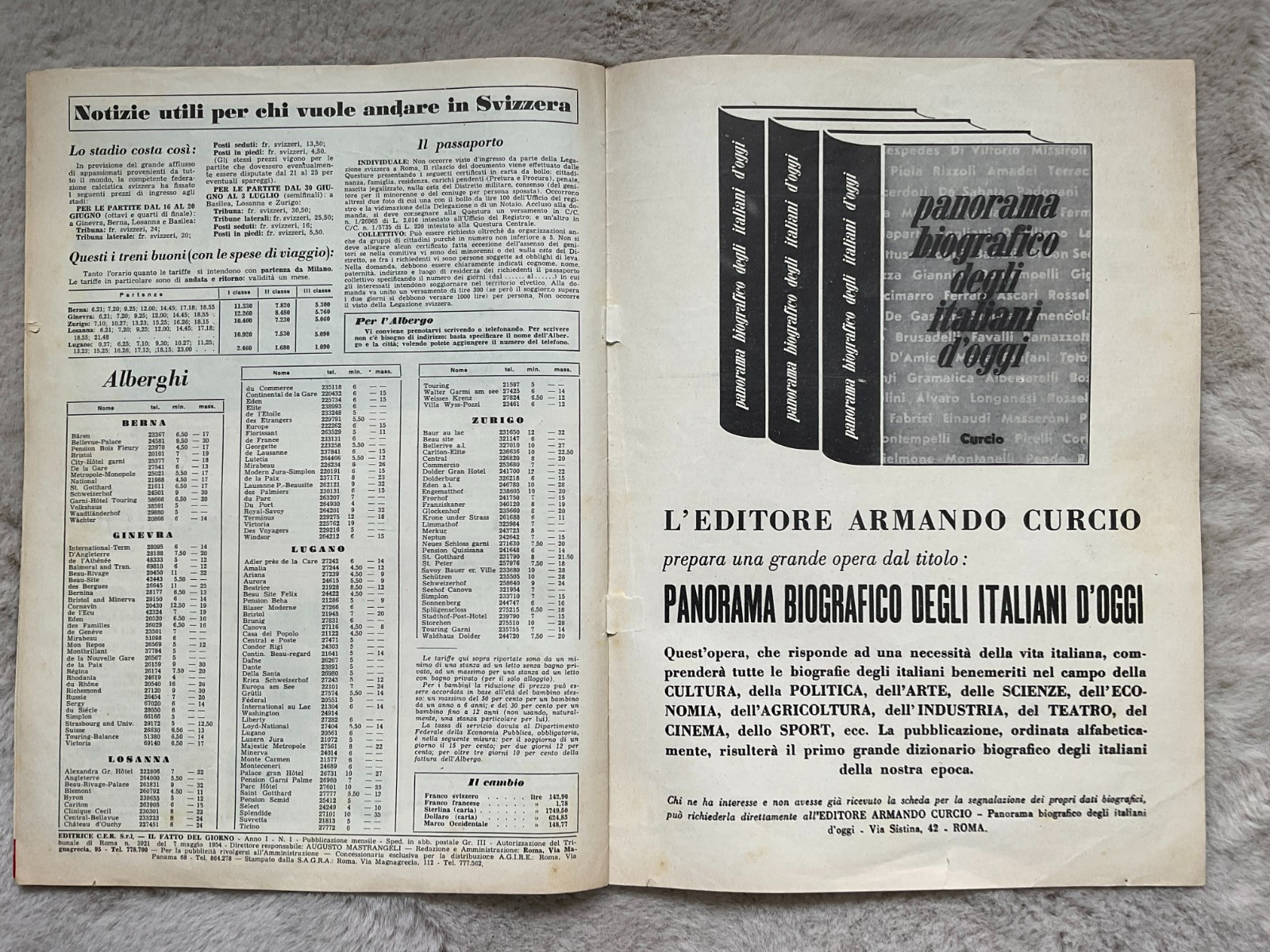 1954 FIFA WORLD CUP SWITZERLAND – RARE TOURNAMENT BROCHURE IN ITALIAN