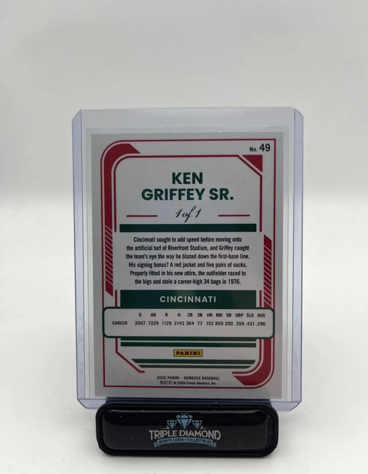 Panini 2026 Donruss Baseball Ken Griffey Sr. 1/1 #49 Cincinnati