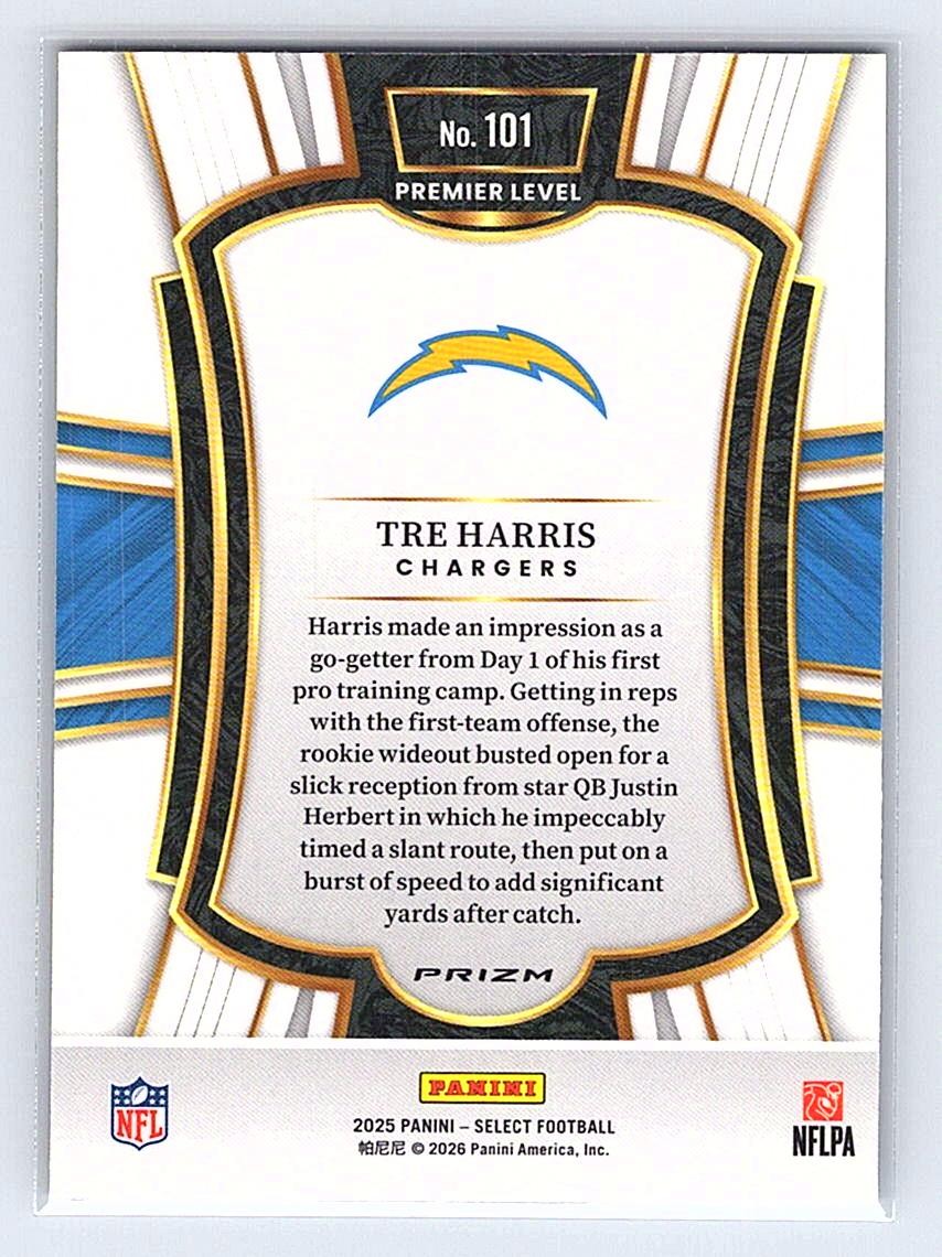 2025 Panini Select #101 Tre Harris Black and Gold Prizm Shock Rookie