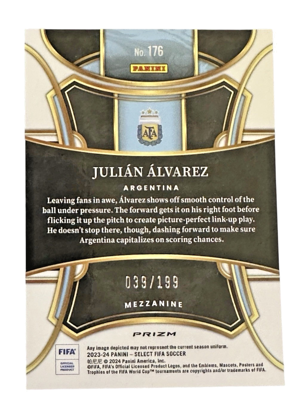 2023-24 Panini Select FIFA – Mezzanine Julian Alvarez #176 Pink Mojo Prizm /199