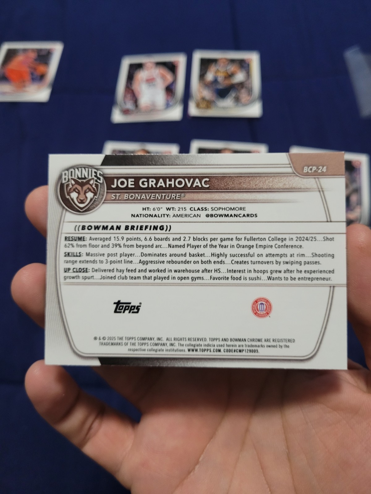 2025-26 BOWMAN CHROME JOE GRAHOVAC NAVY MOJO REFRACTOR 1ST BOWMAN #112/175