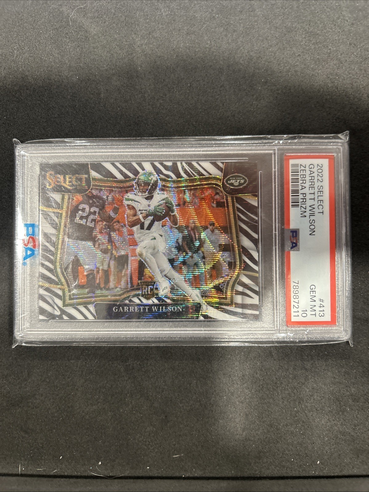 2022 Panini Select – Field Level Garrett Wilson #413 Zebra Prizm (RC)