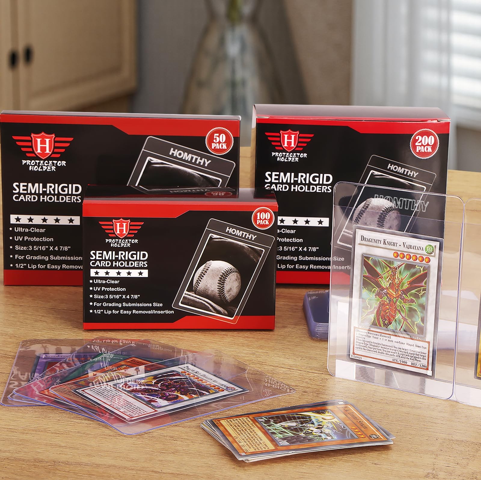 50ct Semi Rigid Card Holders for Trading Cards, Sleeves with 1/2″ Clear