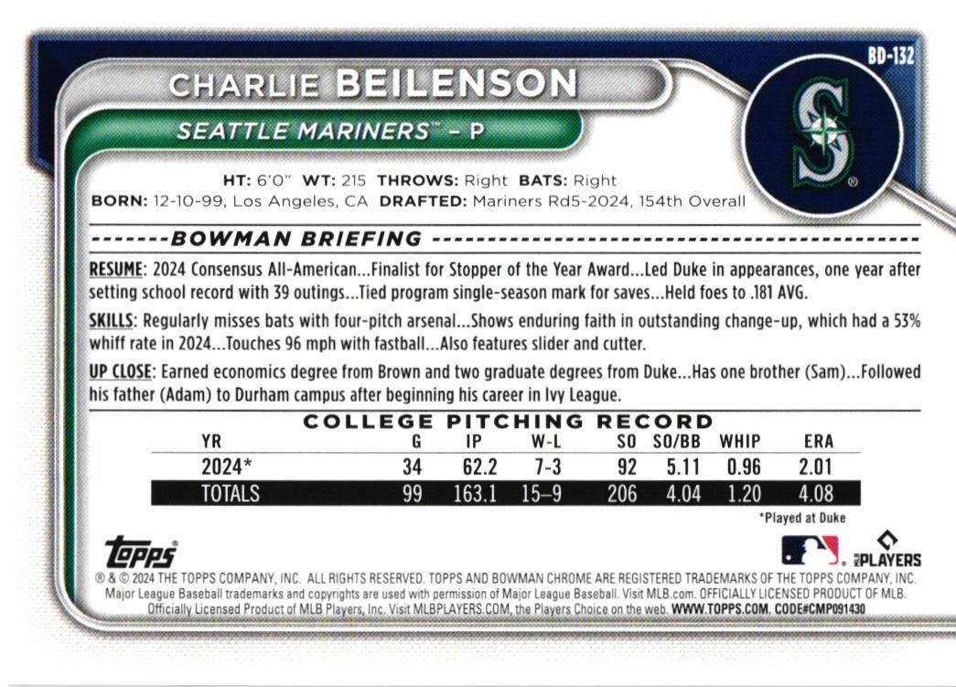 2024 Bowman Draft #BD-132 CHARLIE BEILENSON